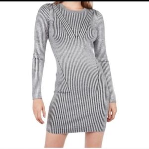 Stripped Ribbed Long Sleeve Fitted Sweater Dress NWT